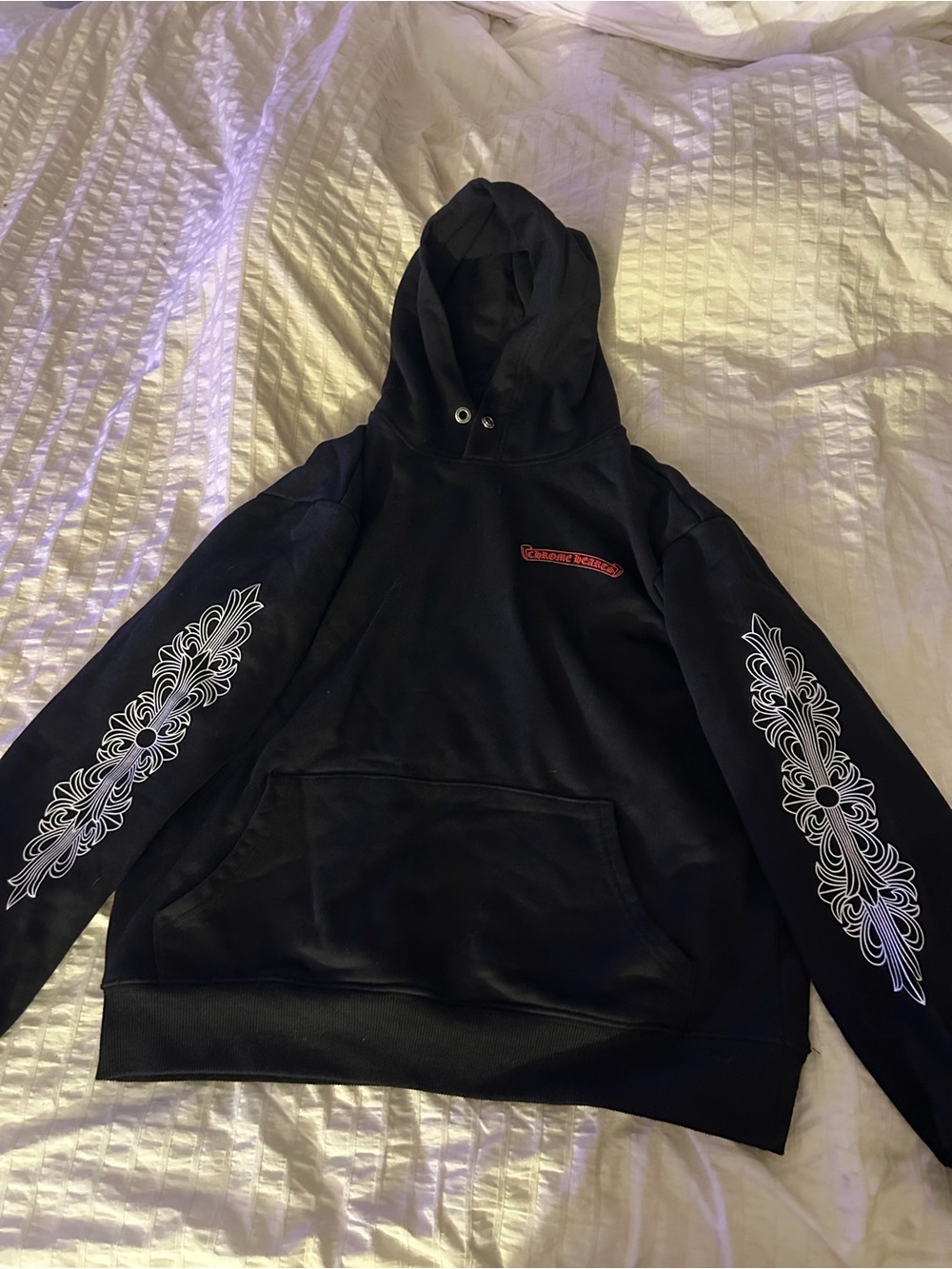 Chrome Hearts Black Hoodie with White Sleeve Cross Motif
